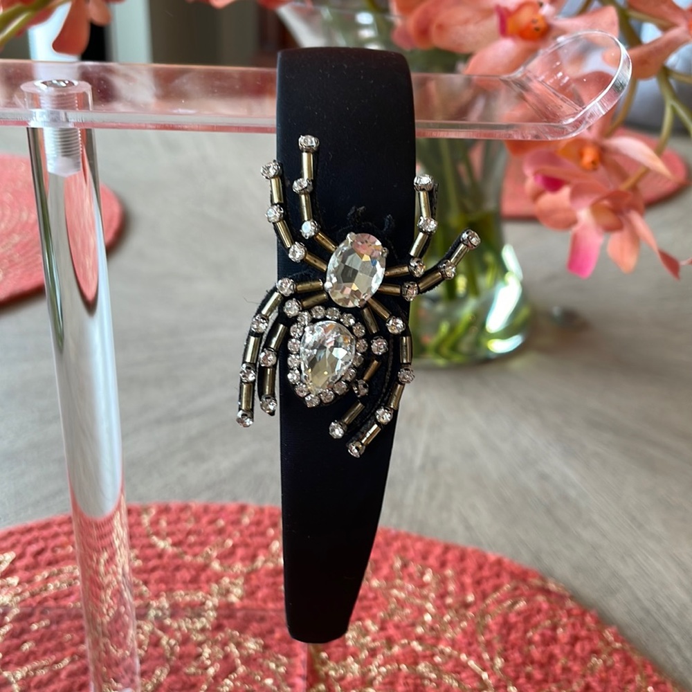 Embellished Crystal Spider Black Satin Headband